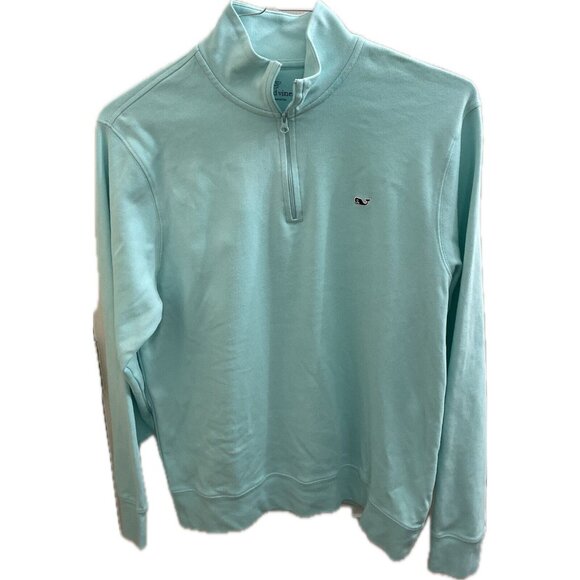 VINEYARD VINES Saltwater S Mens 1/4 Zip Blue Green Sweater 100% Cotton 1K0308 - Picture 2 of 8